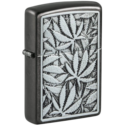 Zippo Windproof Lighter - Cannabis Emblem Design Weed Leaves Grey Finish | 48123 ,