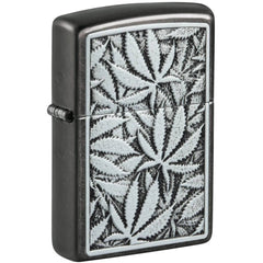 Zippo Windproof Lighter - Cannabis Emblem Design Weed Leaves Grey Finish | 48123