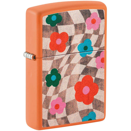 Zippo Windproof Lighter - Wavy Flower Design Classic Orange Matte Finish | 48718 ,
