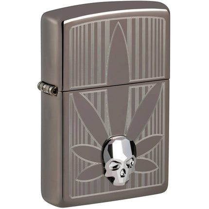 Zippo Windproof Pocket Lighter - Cannabis Design Silky Smooth Black Ice Finish | 48773 ,