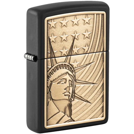 Zippo Windproof Pocket Lighter - Lady Liberty Emblem Classic Black Finish | 48921 ,