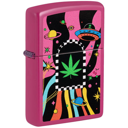 Zippo Windproof Pocket Lighter - Cannabis Design Leaf Anchors Pink Finish | 48928 ,