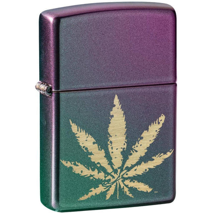 Zippo Windproof Lighter - Iridescent Marijuana Leaf Turquoise Violet Finish | 49185 ,