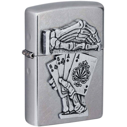 Zippo Windproof Pocket Lighter - Dead Mans Hand Emblem Design Silver Finish | 49536 ,