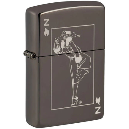 Zippo Windproof Pocket Lighter - Laser Engrave Windy Design Black Ice Finish | 49797 ,