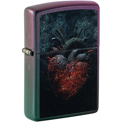 Zippo Windproof Pocket Lighter - Classic Dark Heart Design Iridescent Finish | 46583 ,