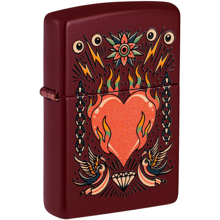 Zippo Windproof Lighter - Tattoo Heart Design Classic Merlot Brown Finish | 46584 ,
