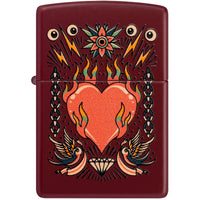 Zippo Windproof Lighter - Tattoo Heart Design Classic Merlot Brown Finish | 46584 ,