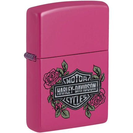 Zippo Windproof Pocket Lighter - Harley-Davidson Roses Bright Pink Finish | 46679 ,