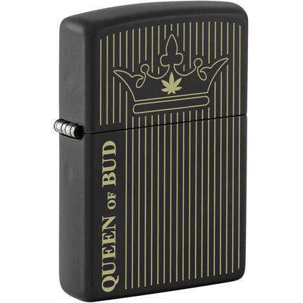Zippo Windproof Lighter - Laser Engraved Queen Of Bud Design Black Matte | 46683 ,