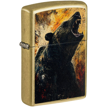 Zippo Windproof Lighter - Grizzly Roar Design Classic Street Brass Finish | 46695 ,