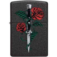 Zippo Windproof Lighter - Rose Dagger Tattoo Design Black Crackle Finish | 49778 ,