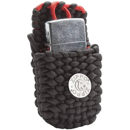 Zippo Pouch Set - Black 5mm Woven Nylon Paracord with Street Chrome Lighter | 40472 ,