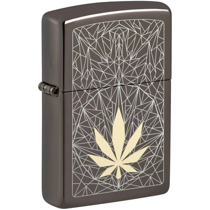 Zippo Windproof Pocket Lighter - Cannabis Design Metallic Black Ice Finish | 48384 ,