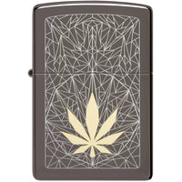 Zippo Windproof Pocket Lighter - Cannabis Design Metallic Black Ice Finish | 48384 ,