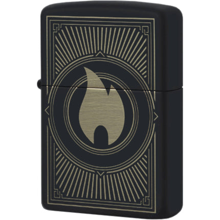 Zippo Windproof Pocket Lighter - Deco Flame Design Black Matte Finish Metal | 49217 ,