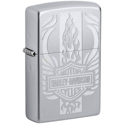 Zippo Windproof Lighter - Harley-Davidson Flaming Logo Satin Chrome Finish | 49660 ,