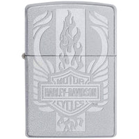 Zippo Windproof Lighter - Harley-Davidson Flaming Logo Satin Chrome Finish | 49660 ,