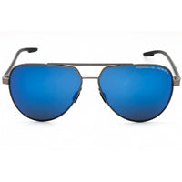 Porsche Men's Sunglasses - Gunmetal Metal Aviator Frame Blue Mirror Lens | P8935 C ,