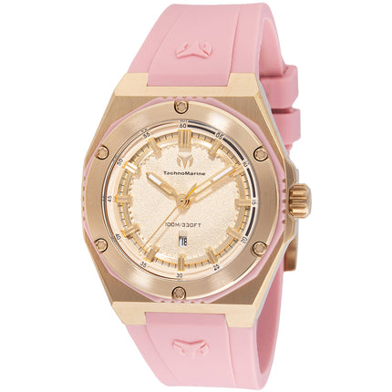 Technomarine Women's Watch - Coral Legacy Gold Dial Pink Silicone Strap | TM-416082 ,