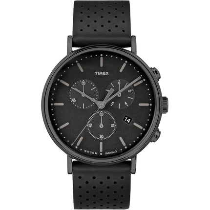 Timex Men's Watch - Fairfield Quartz Chrono Black Dial Leather Strap | TW2R26800VQ ,
