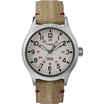Timex Men's Watch - Allied Silver Case Beige Dial Brown Fabric Strap | TW2R610009J ,