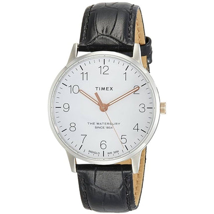 Timex Men's Watch - Waterbury Quartz White Dial Black Leather Strap | TW2R71300VQ ,
