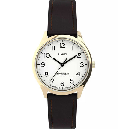 Timex Women's Watch - Easy Reader Quartz White Dial Brown Leather Strap | TW2U21800VQ ,