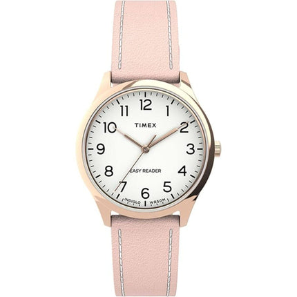Timex Women's Watch - Easy Reader Quartz White Dial Pink Leather Strap | TW2U22000VQ ,