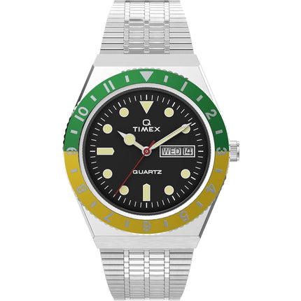 Timex Men's Watch - Q Reissue Rotating Bezel Black Dial Steel Bracelet | TW2U61000ZV ,