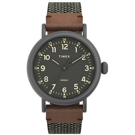 Timex Men's Watch - Standard Olive Green Dial Leather and Fabric Strap | TW2U89700VQ ,