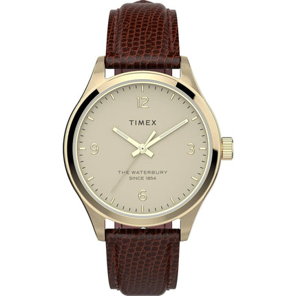 Timex Women's Watch - Waterbury Gold Tone Dial Burgundy Leather Strap | TW2U97800VQ ,