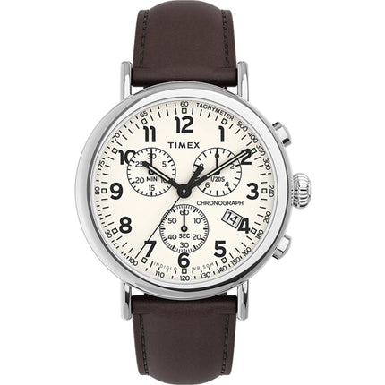 Timex Men's Watch - Standard Quartz Cream Dial Brown Leather Strap | TW2V27600VQ ,