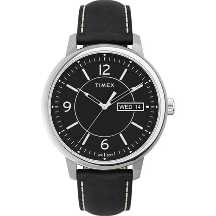 Timex Men's Watch - Chicago Quartz Black Dial Leather Strap Day-Date | TW2V29200VQ ,