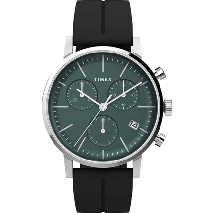 Timex Men's Watch - Midtown Chronograph Green Dial Black Rubber Strap | TW2V70600VQ ,