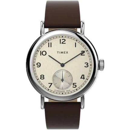 Timex Men's Watch - Standard Sub-Second Cream Dial Brown Leather Strap | TW2V71500VQ ,