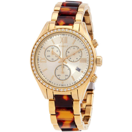 Timex Women's Watch - Chronograph Gold Dial Two Tone Steel Bracelet | TW2V74800VQ ,