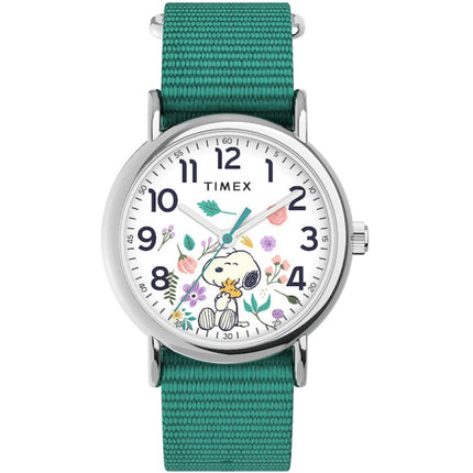 Timex Women's Watch - Weekender Peanuts White Dial Green Nylon Strap | TW2V78000JT ,