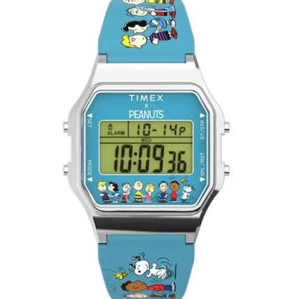 Timex Unisex Watch - T80 Peanuts Alarm Grey Digital Dial Blue Strap | TW2W18900JR ,