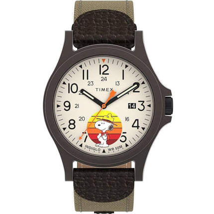 Timex Men's Watch - Expedition Acadia Peanuts Cream Dial Leather Strap | TW4B29200JT ,