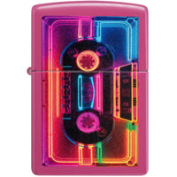 Zippo Windproof Pocket Lighter - Neon Cassette Design Hot-Pink Finish Metal | 46693 ,