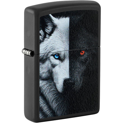 Zippo Windproof Pocket Lighter - Two Wolves Design Black Matte Finish Metal | 46694 ,