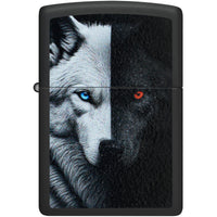 Zippo Windproof Pocket Lighter - Two Wolves Design Black Matte Finish Metal | 46694 ,