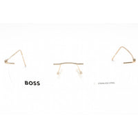 Hugo Boss Men's Eyeglasses - Gold Metal Rectangular Rimless Frame | BOSS 1421 0J5G 00 ,