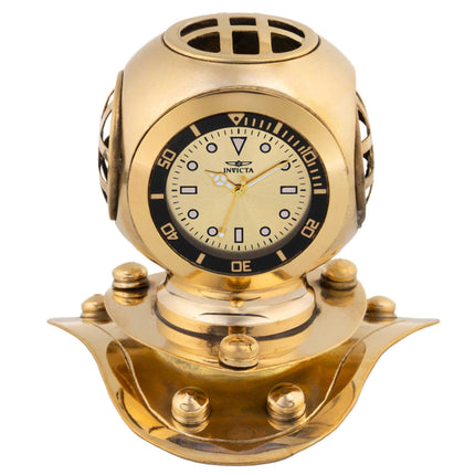 Invicta Unisex Desktop Clock - Pro Diver Quartz Glass Crystal Gold Tone Dial | 49038 ,