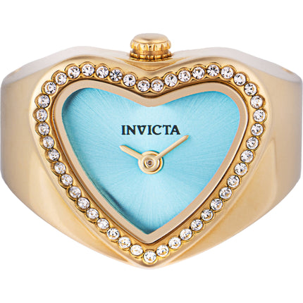 Invicta Women's Mini Ring Watch - Angel Yellow Gold Case Light Blue Dial | 49576 ,