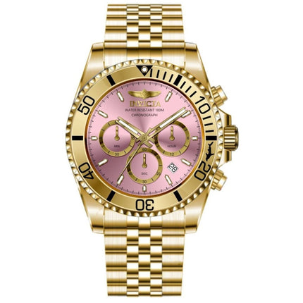 Invicta Men's Watch - Pro Diver Quartz Chrono Pink Dial Yellow Gold Bracelet | 49836 ,