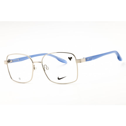 Nike Women's Eyeglasses - Shiny Silver/Blue Metal Square Full Rim | NIKE 8401 045 ,