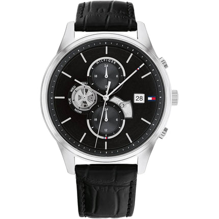 Tommy Hilfiger Men's Watch - Weston Quartz Black Leather Strap Day-Date | 1710502 ,