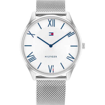 Tommy Hilfiger Men's Watch - Becker Silver and White Dial Mesh Bracelet | 1710512 ,